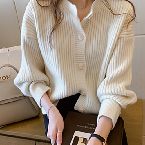 Spring and autumn 2020 new Korean Slouchy style single breasted crew neck versatile short Knitted Top Cardigan Jacket Women