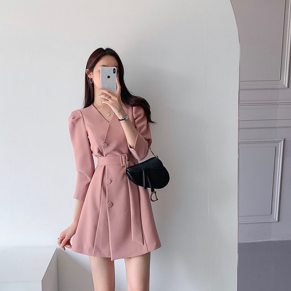 French retro suit lace up dress