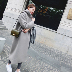 Long, thicker woolen windbreaker dress in stock, slimmer than knee woolen overcoat dress