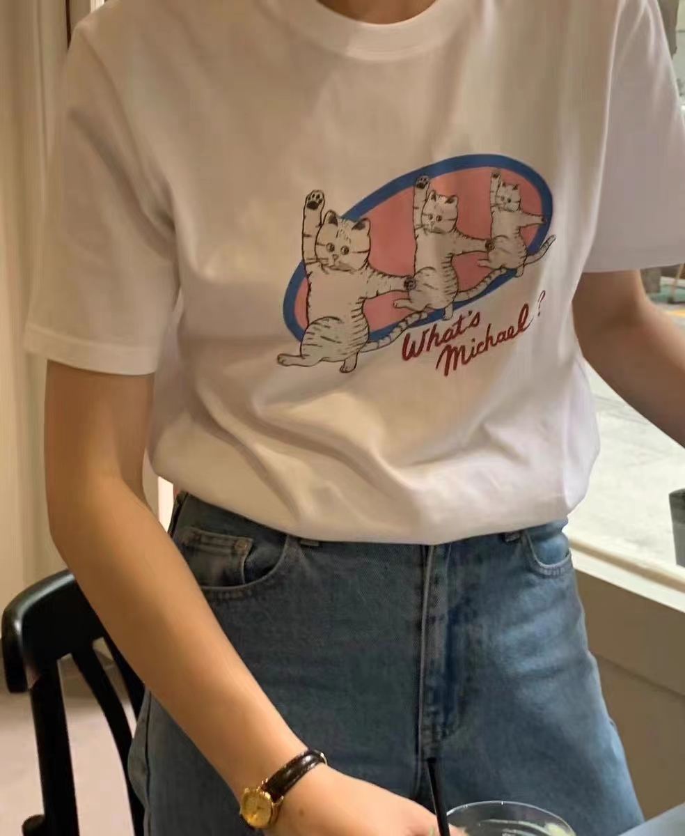 Official picture spring and summer short-sleeved printed T-shirt Four fabrics to choose from Cotton Back collar
