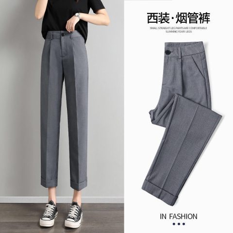 Spring and autumn straight waist women's casual pants black high pipe pants