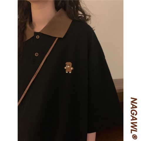 American retro simple Japanese Polo short sleeve T-shirt women's top