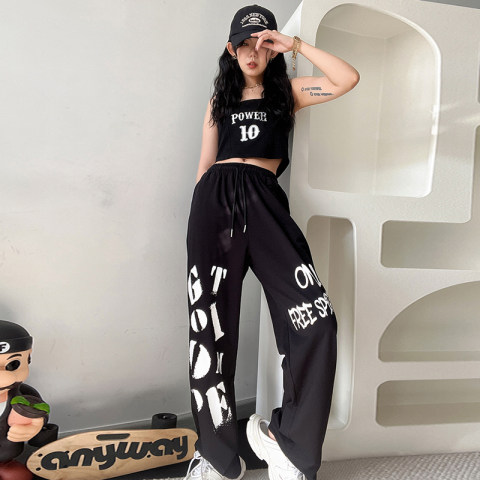 2022 new letter wide-legged pants women hip-hop fashion Joker loose-legged casual dancing sports pants tide