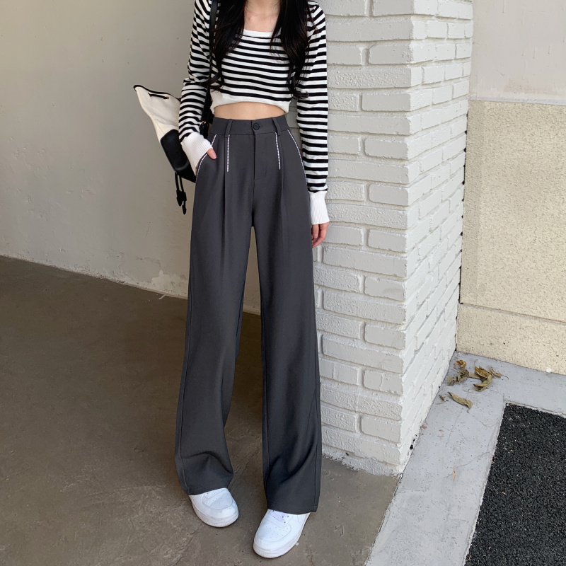 Real shooting, real price, Korean version, design sense, thin and wide leg pants in spring, open line, versatile casual pants