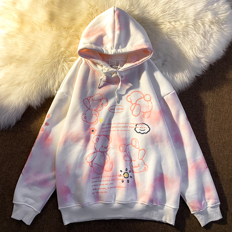 Colorful cloud changing lovely sweater Plush Pullover Hoodie Cartoon Bear lazy wind loose top ins