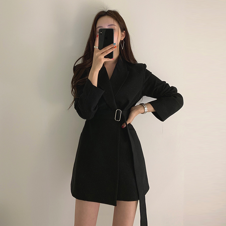 Korean net red small suit mid-length retro belt Korean version of the casual style ins spring fashion jacket women