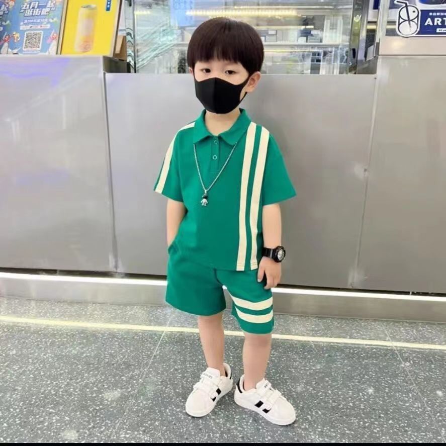 Boys summer suit 2023 new children's short-sleeved two-piece suit boys foreign style top POLO shirt two-piece suit