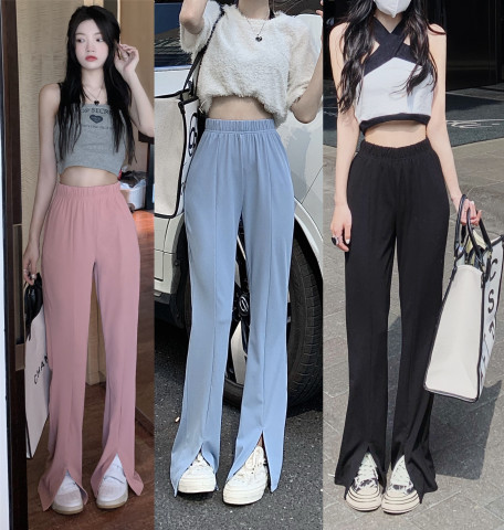 Twisted silk straight wide-leg pants women's 2023 new high waist thin pants casual pants slit drape trousers