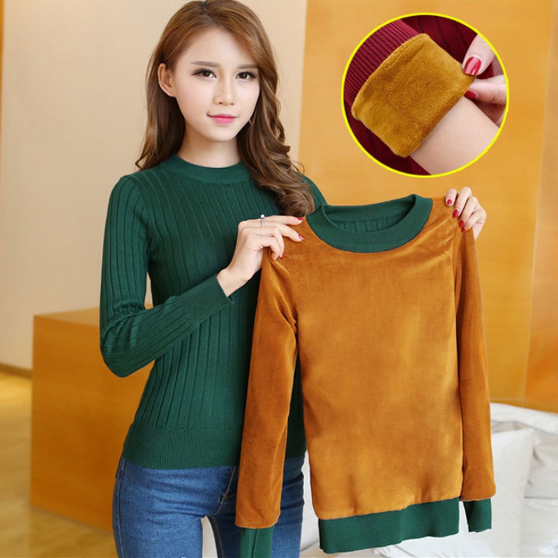Sweater women's Plush thickened autumn and winter Pullover short top