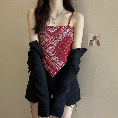 New vintage silk scarf irregular knitting suspender top