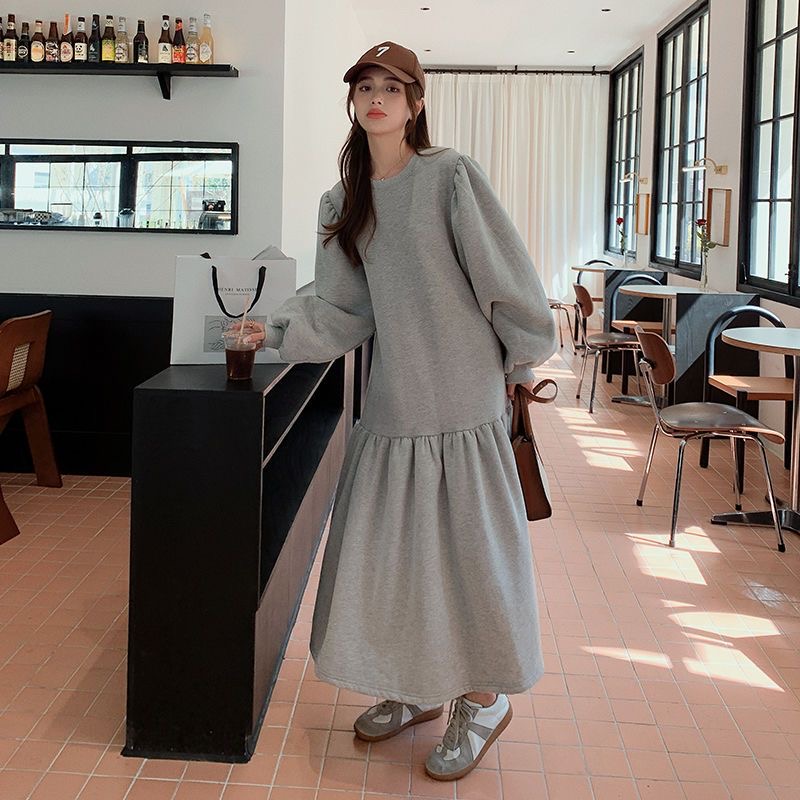 250g sweater Korean autumn and winter simple casual dress female 22 new solid color sweater dress