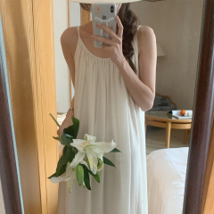 Real shot real price French gentle wrinkle feeling Ruffle large skirt loose long suspender dress