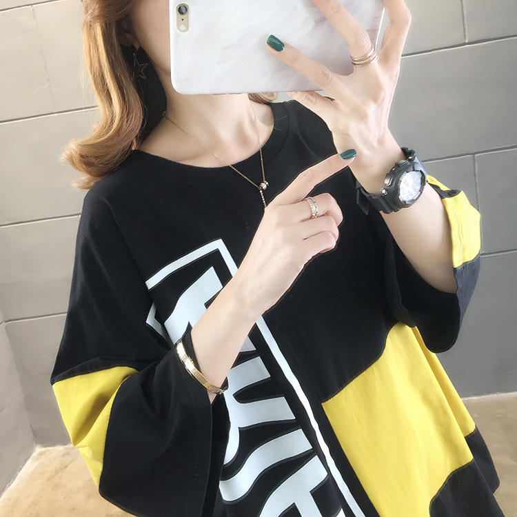 Real photo summer style fat letter printing short sleeve T-shirt loose pure cotton large size top Jin cotton spandex