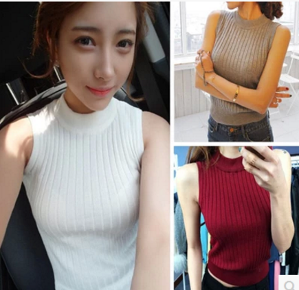 Korean women's pit strip, vertical strip, small high collar, slim fit, cover, bottoming, knitwear and vest