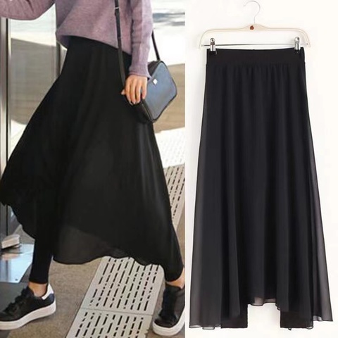 2022 spring and summer women's new fake two-piece bottomed trouser skirt, modal cotton splicing Chiffon leisure pants, 200kg