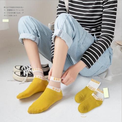 2020 spring and summer ship socks women's ins fashion crystal glass silk women's socks breathable comfortable card letter socks