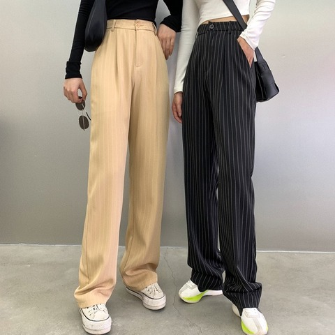 Official picture striped suit pants women's straight loose new high-waisted wide-leg pants ins tide
