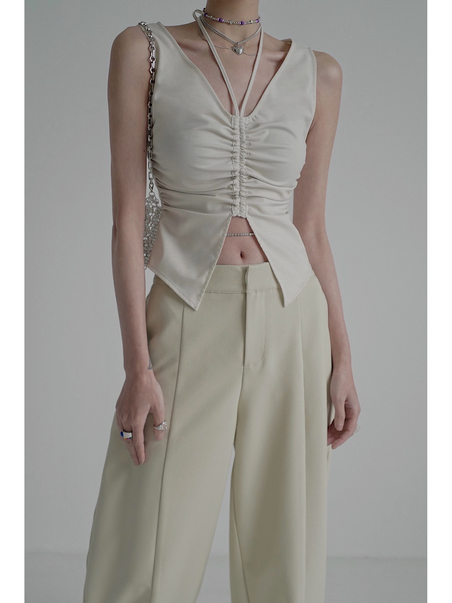 Mrs. Chen chentaitai - Butterfly Effect - pleated drawstring small suspender vest