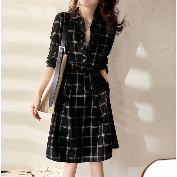 Fashion dress with Plaid Dress