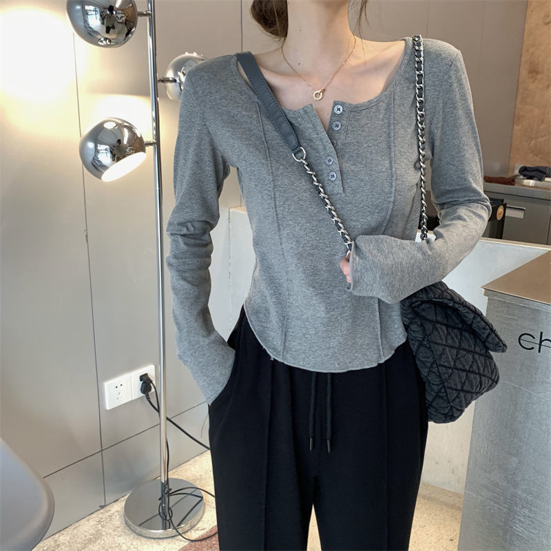 Spring and Autumn Spring and Autumn Irregular High Waist Slim Fit Design Niche Tops
