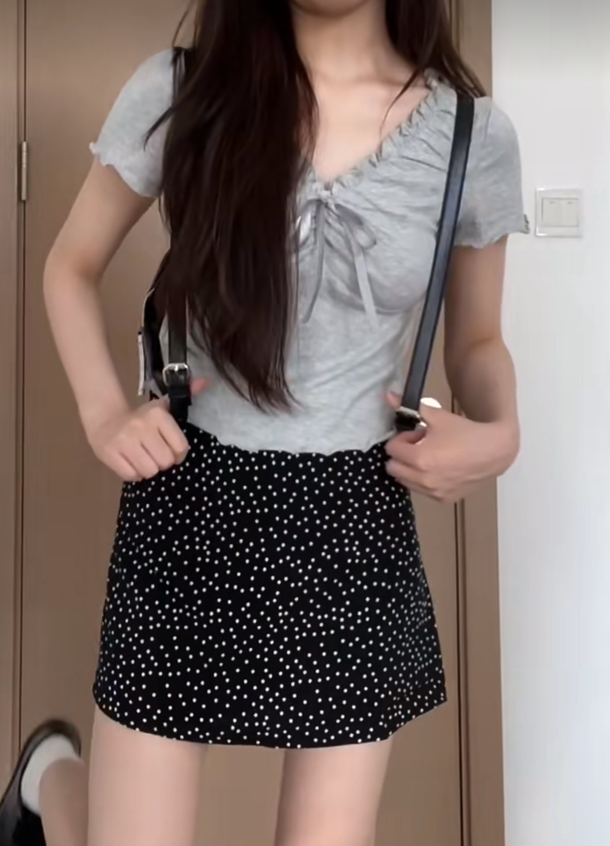 Actual photos and real prices. Cute girl’s bow top + dotted skirt.