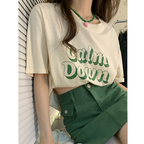 Short sleeve T-shirt women's 2022 summer new sweet letter print loose slim casual top