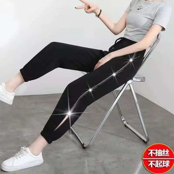 Ice Silk Sports Pants Women's Loose Leg-tie 2023 Summer Thin High-waisted Slim Nine-Point Casual Harem Quick-drying Pants