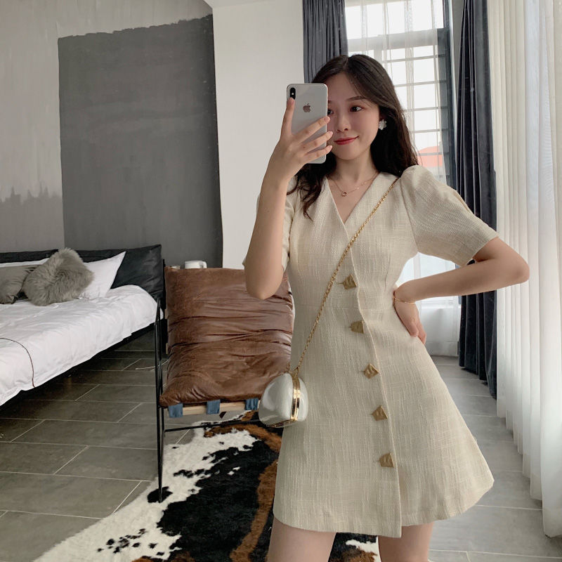 2021 summer new cool wind women's dress advanced sense small dress French retro Platycodon first love skirt