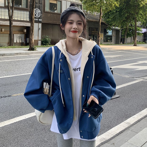 Sweater 2021 Plush thickened Hooded Jacket Women's fake two piece f loose jacket