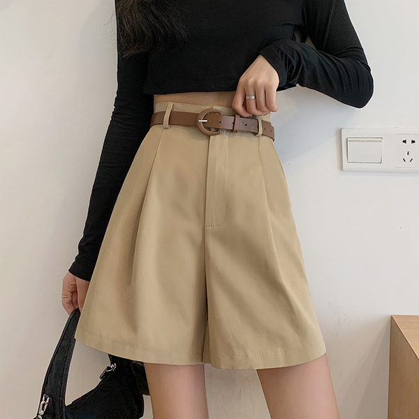 Non real belt plus autumn casual fashion tooling wide leg pants and short pants