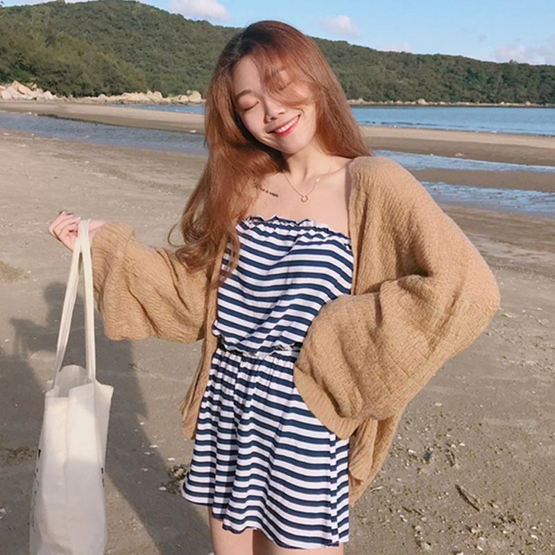Hong Kong style retro chic style lazy loose thin long sleeve T-shirt summer versatile thin sun proof clothes cardigan