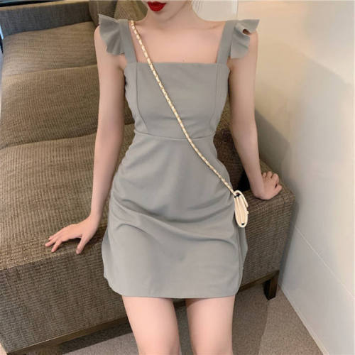 Summer new fashion slim sexy open back dress small fresh ear side sling skirt