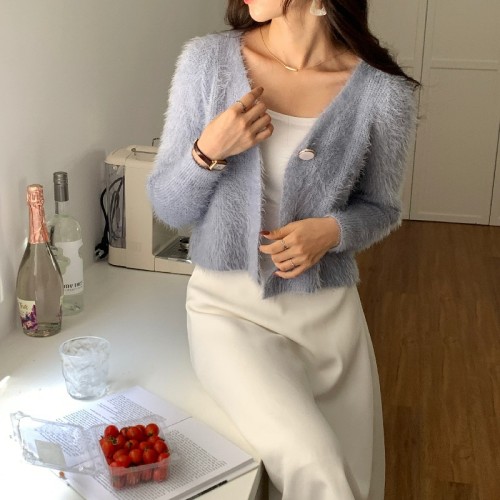 Real shot small man cardigan sweater female Korean solid color super gentle soft waxy double button sweater coat
