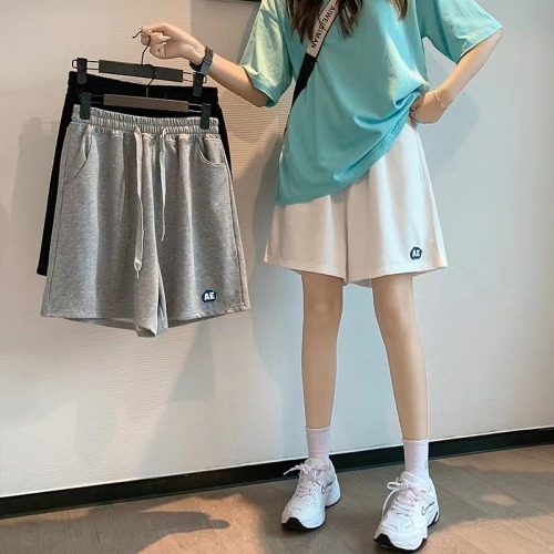 Summer thin white sports shorts women's 2022 new high waist loose wide leg middle pants label casual hot pants trend