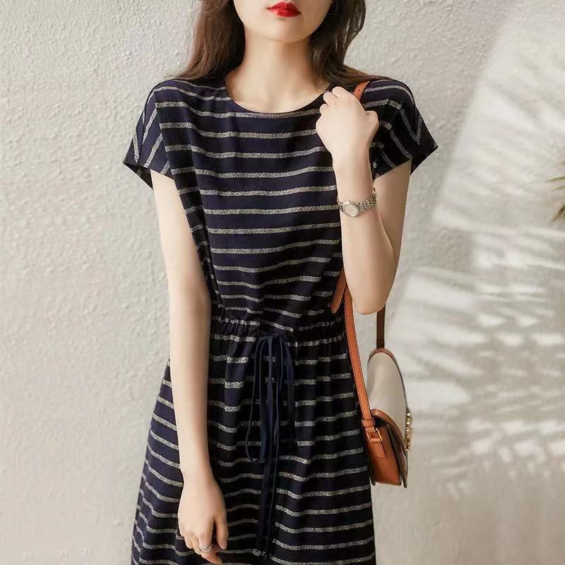 Xiao Han GE's vibrant silk striped Tibetan meat raglan sleeve cotton dress in the sun