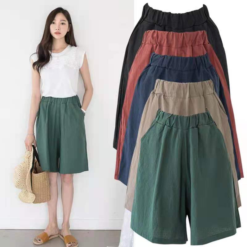 Women's summer new pure color casual loose fat sister Shorts Large women's thin wide leg pants
