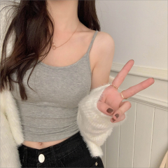 Spring and summer new style slim fit and versatile suspender U-neck thread solid color temperament base simple outer top with coaster