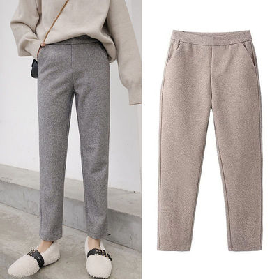 Autumn and winter thickened woolen trousers children's loose and thin elastic high waist straight tube trousers Harun casual pants