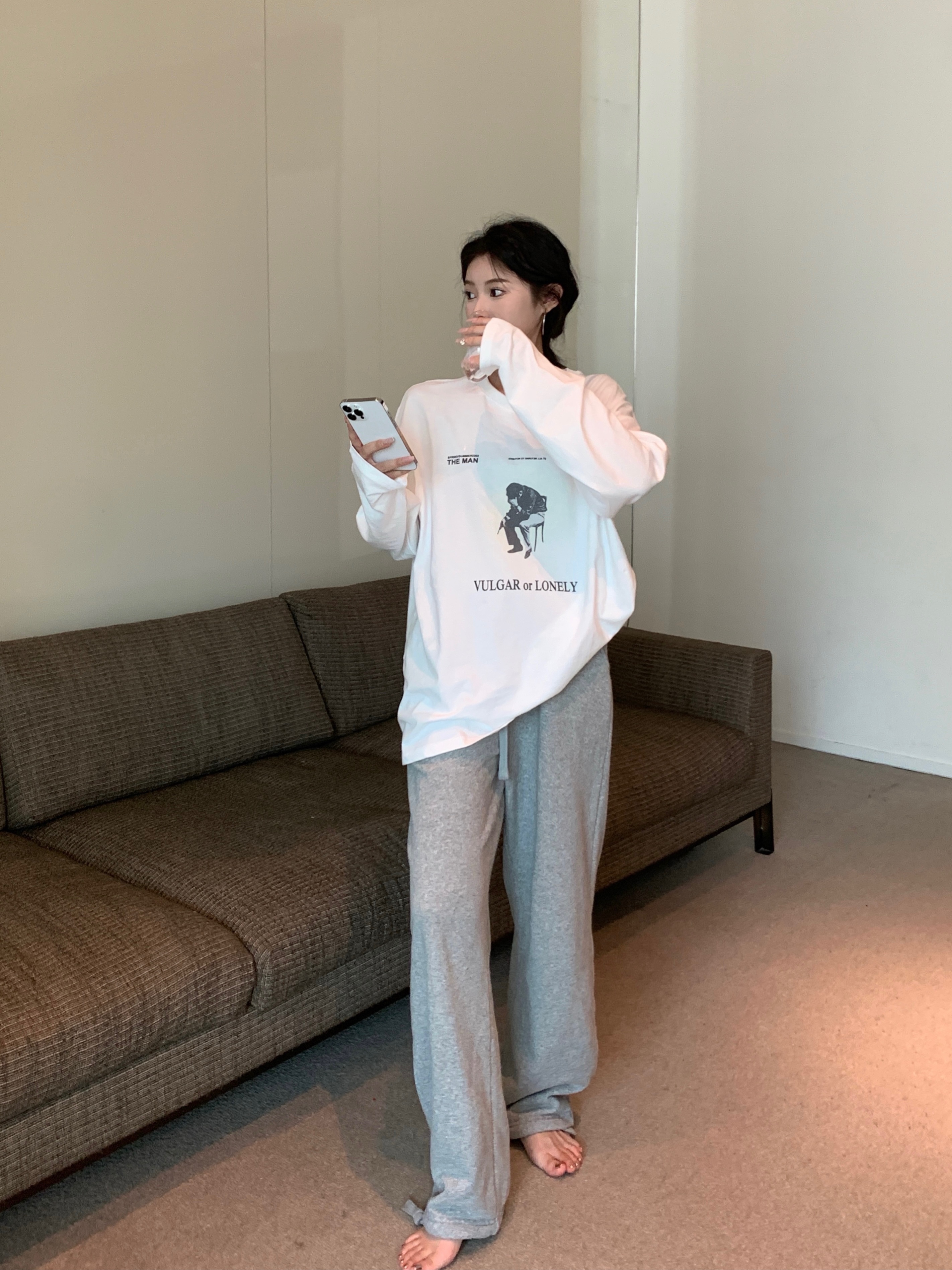 Real shooting real price ins Korean version loose casual lazy long-sleeved t-shirt sunscreen top