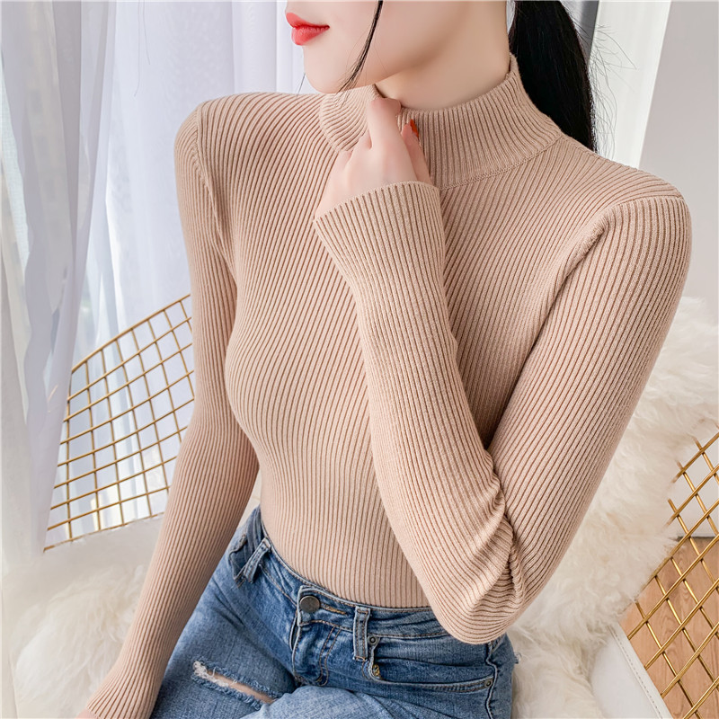 Tingting knitting 2020 new women's bottoming sweater autumn and winter half high collar sweater women's fashion trend