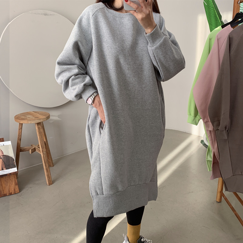 Raglan sleeve loose round neck Plush warm sweater dress new thickened cotton Pullover skirt in autumn and winter 2022