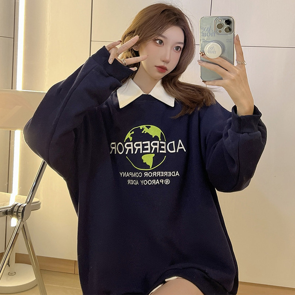 Autumn new Korean loose letter printed round neck Pullover looks thin and versatile long sleeved sweater