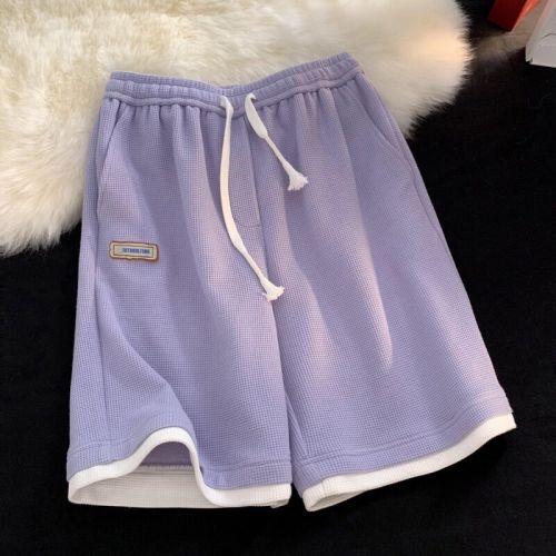 Original quality waffle #4 colors Fake two-piece sports shorts women's summer loose and thin wide-leg five-point pants