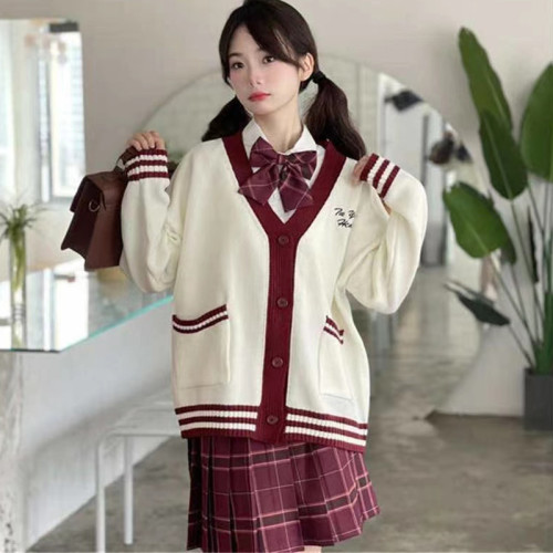 JK college fashion department contrast color versatile knitted Cardigan Jacket Women 2022 autumn and winter loose wear lazy sweater outside