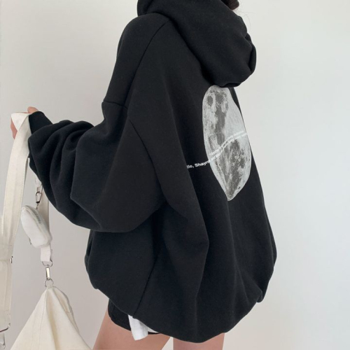310g Imitation Cotton Interwoven Fabric Can't Pill Winter Fleece Sweater Women's Hooded Print Back Wrapped Double Layer Cap