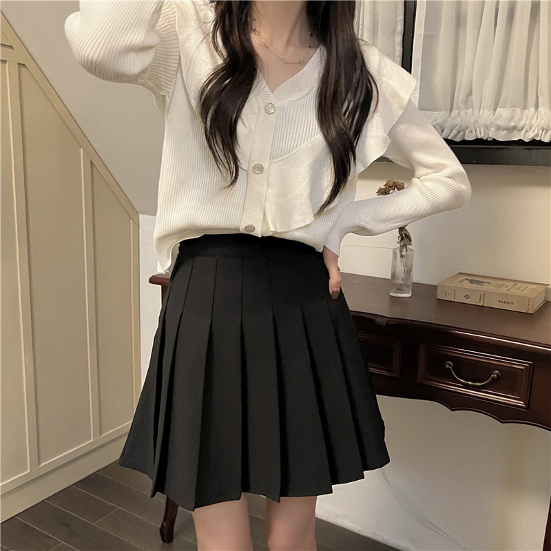 Real shooting real price New design French flounce V-neck breasted temperament knitted cardigan top women