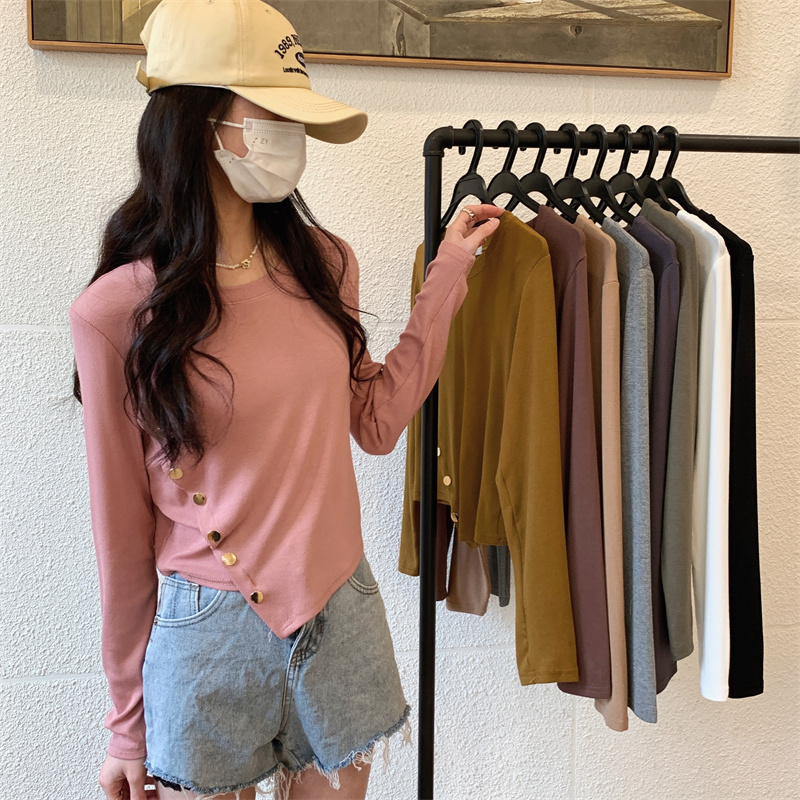 Real shot real price autumn and winter Korean version chic slim long sleeve design sense bottomed shirt