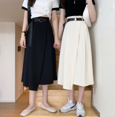 Real price ~ mid length skirt female 2021 spring and summer A-line high waist slim elastic waist student skirt