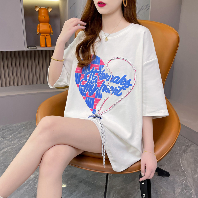 Pure cotton back collar extra large size 300 pounds design niche pure cotton short-sleeved T-shirt for women