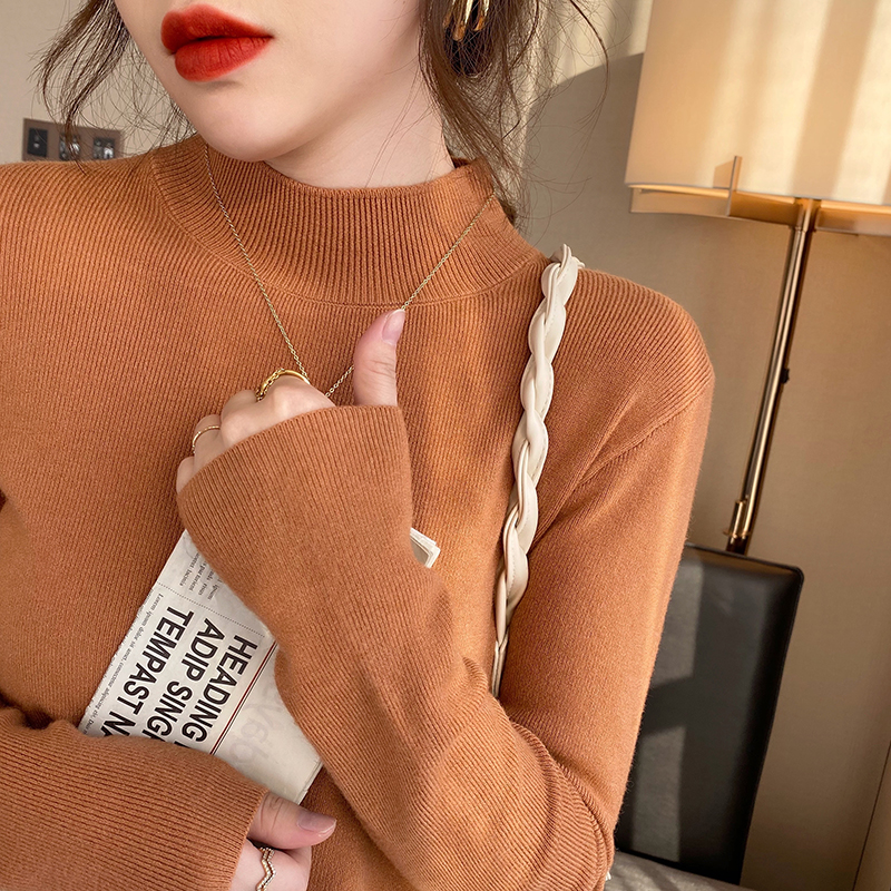Knitwear women's spring and autumn half high neck bottomed shirt with autumn and winter exotic cashmere sweater 2021 new top